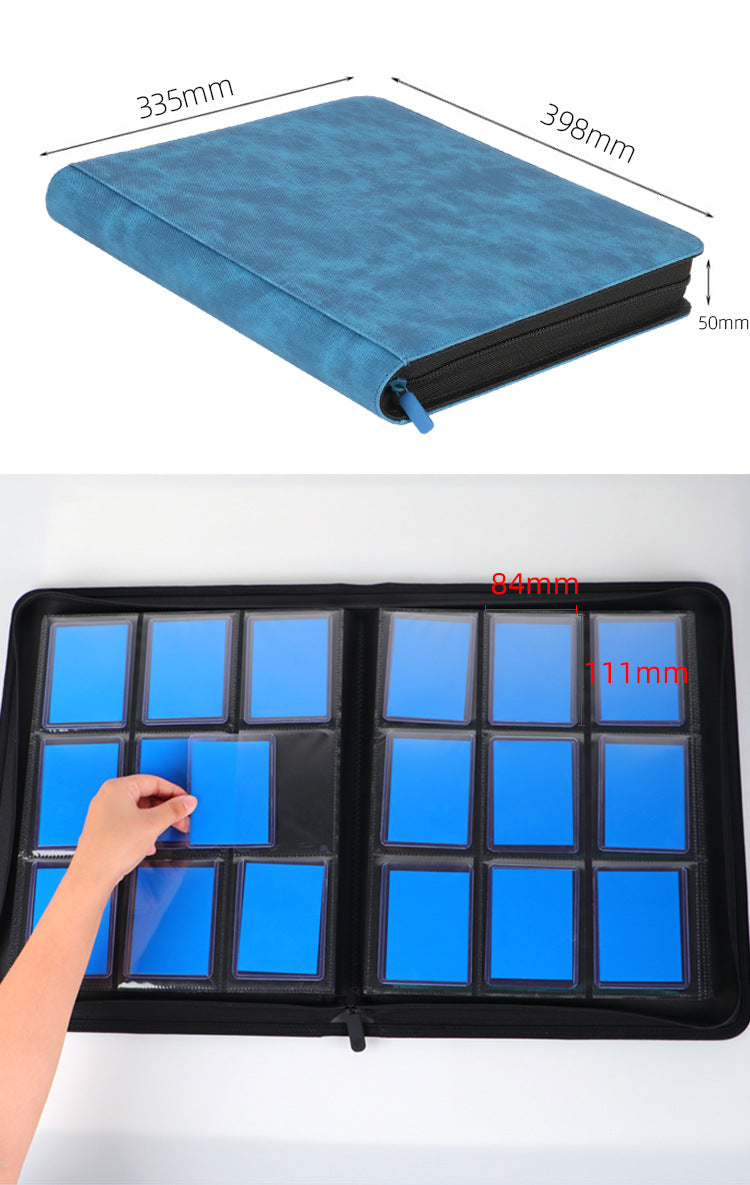 Premium Toploader Binder 9 Pocket 216 Capacity Trading Card Album Zippered PU Leather Storage Holder for Sports TCG & AFL Cards Black