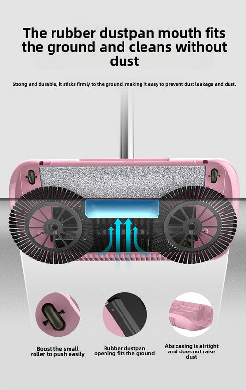 2-in-1 Manual Push Sweeper & Mop with Two Original Clothes - Handheld Floor Cleaner with Sealed Dustbin - Lightweight Cordless Design for Hardwood, Tile, and Marble Floors - Blue