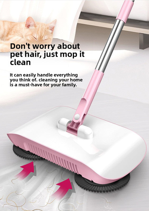 2-in-1 Manual Push Sweeper & Mop with Three Original Clothes - Handheld Floor Cleaner with Sealed Dustbin - Lightweight Cordless Design for Hardwood, Tile, and Marble Floors - Blue