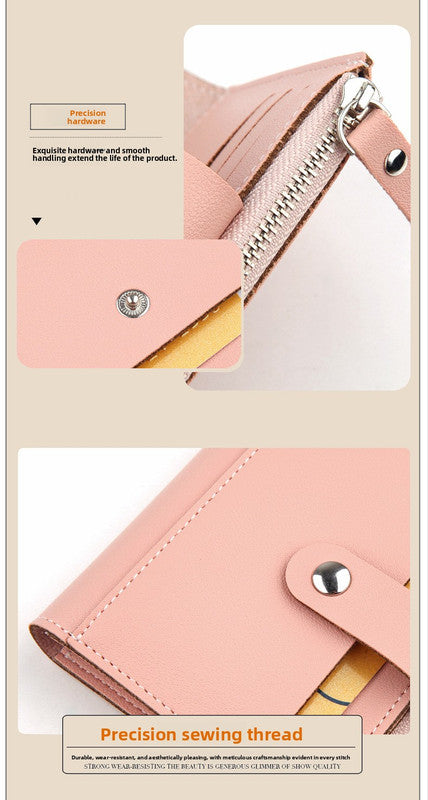 Women's Small Wallet PU Leather Card Holder with Zipper Coin Pocket - Pink Short Purse with 9 Card Slots & ID Window - Compact Bifold Design for Ladies