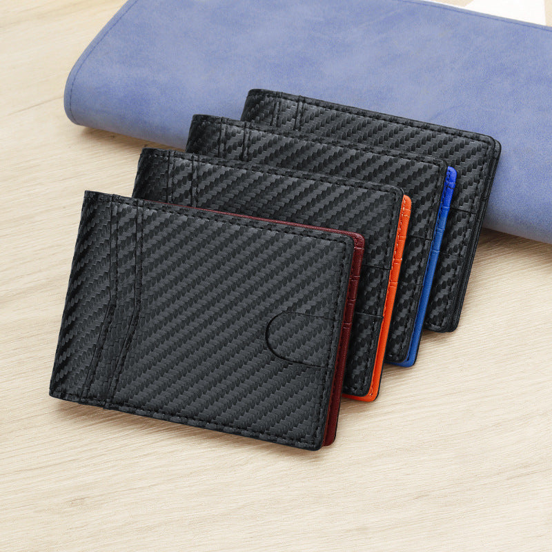 RFID Blocking Slim Bifold Wallet for Men - Carbon Fiber Texture PU Leather Card Holder with ID Window - Minimalist Front Pocket Purse - Black