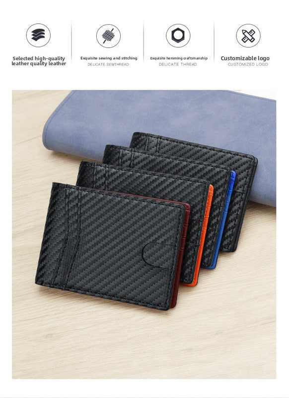 RFID Blocking Slim Bifold Wallet for Men - Carbon Fiber Texture PU Leather Card Holder with ID Window - Minimalist Front Pocket Purse - Black