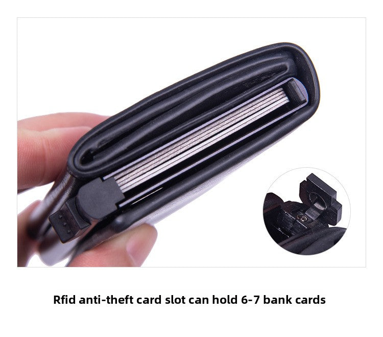 RFID Blocking Pop-Up Card Wallet with AirTag Holder - Carbon Fiber Texture Aluminum Smart Wallet - Automatic Slider Mechanism with Cash Compartment - Black (AirTag Not Included)