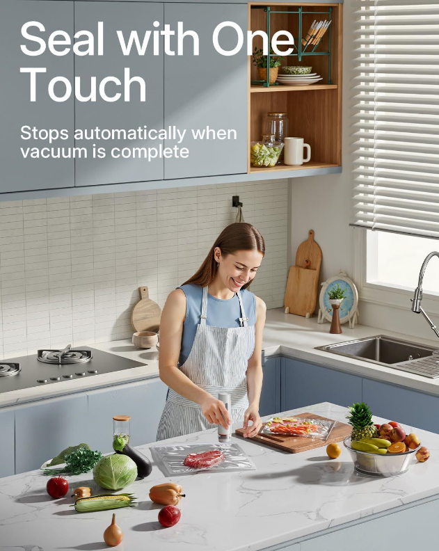 Portable Handheld Vacuum Sealer - Wireless Rechargeable Food Saver Pump - Compact Electric Kitchen Gadget for Meal Prep & Sous Vide - Black