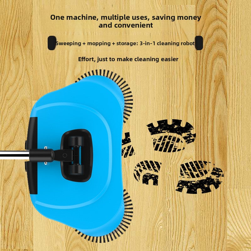 3-in-1 Hand Push Floor Sweeper - Manual Spinning Broom, Dustpan & Mop Combo - Silent Non-Electric Cleaning for Hardwood & Tiles - Lightweight Sky Blue