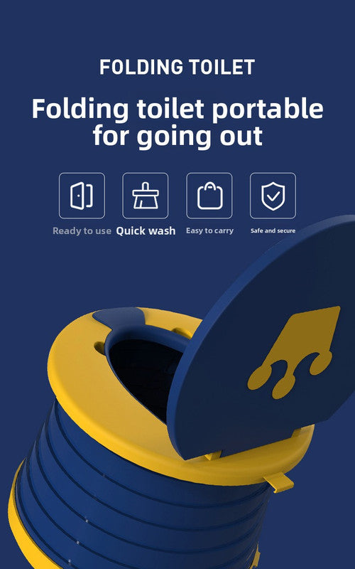 Kids Portable Travel Potty Foldable Training Toilet Seat - Blue - Compact Car & Camping Emergency Commode with Backrest - 50kg Load Capacity