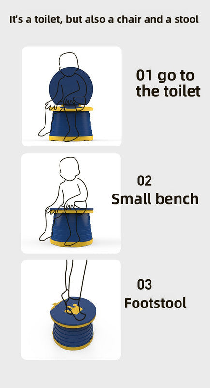 Kids Portable Travel Potty Foldable Training Toilet Seat - Blue - Compact Car & Camping Emergency Commode with Backrest - 50kg Load Capacity