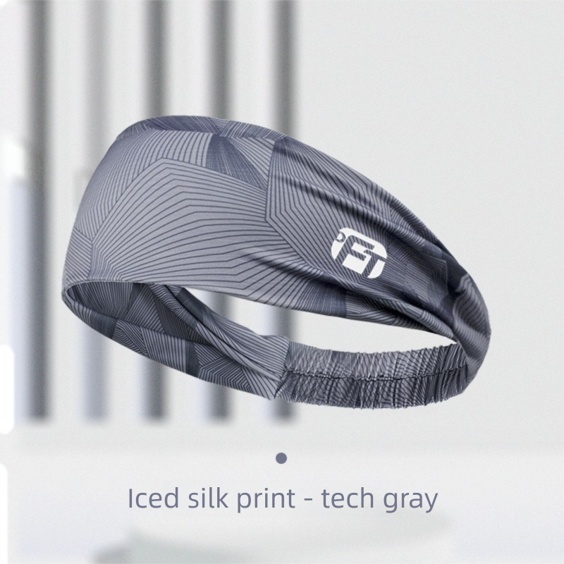 3 PCS Cooling Sports Headband Ice Silk Moisture Wicking Sweat Band for Running Gym & Yoga Non Slip White & Geometric Tech Pattern Black and Grey