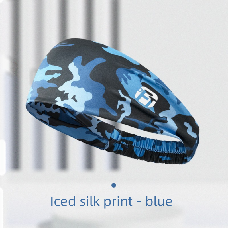 3 PCS Cooling Sports Headband Camouflage Print Ice Silk Sweat Band for Running Gym & Yoga Non Slip Stretchy Camo Red Blue & Grey