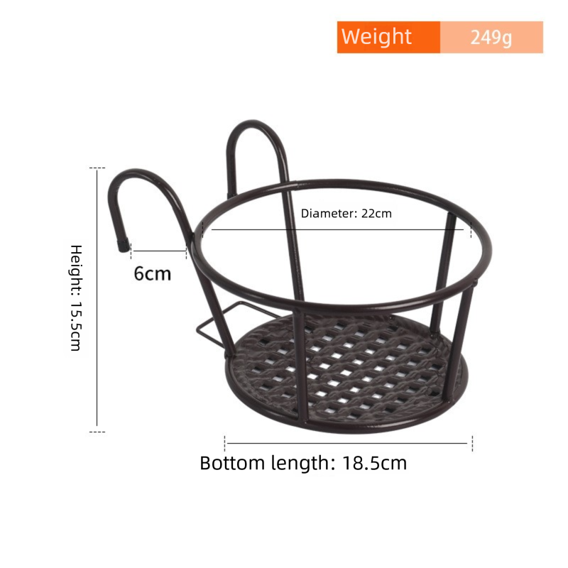 Hanging Flower Pot Holder Metal Balcony Railing Planter Basket Round Iron Rack with Mesh Bottom Fits up to 6cm Rail for Fence & Patio Brown