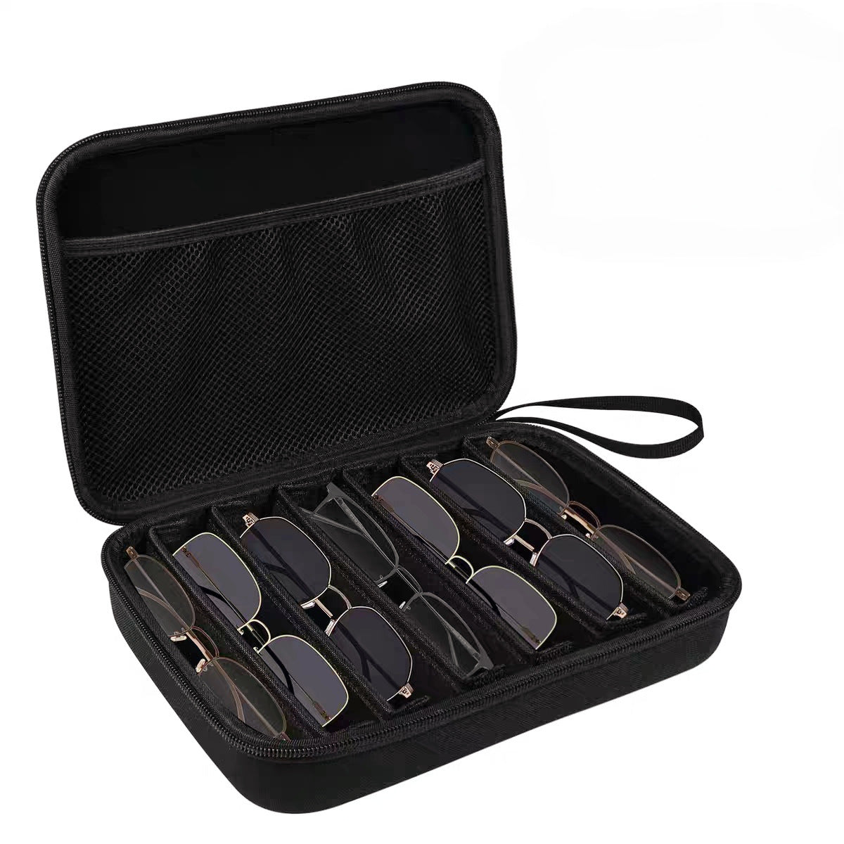 Portable 7-Slot Sunglasses Organiser Case Hard Shell EVA Storage Box Large Capacity Display Holder for Travel Black