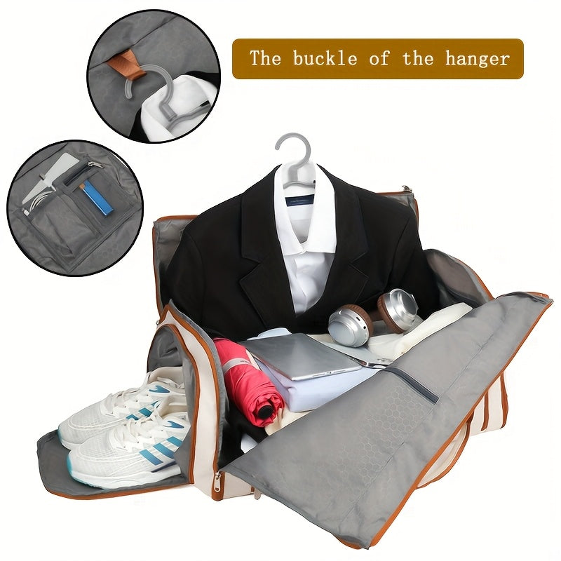 Convertible Travel Garment Bag Large Duffel Suit Carrier with Shoe Compartment & Hidden Backpack Straps Waterproof Black