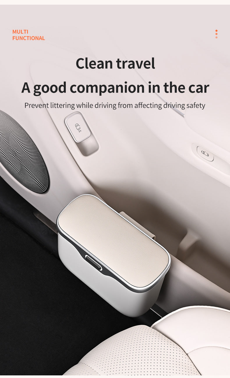 Car Trash Can Hanging Rubbish Bin with Lid Waterproof Leather Vehicle Organiser Storage Box for Door Seat Back Console Orange