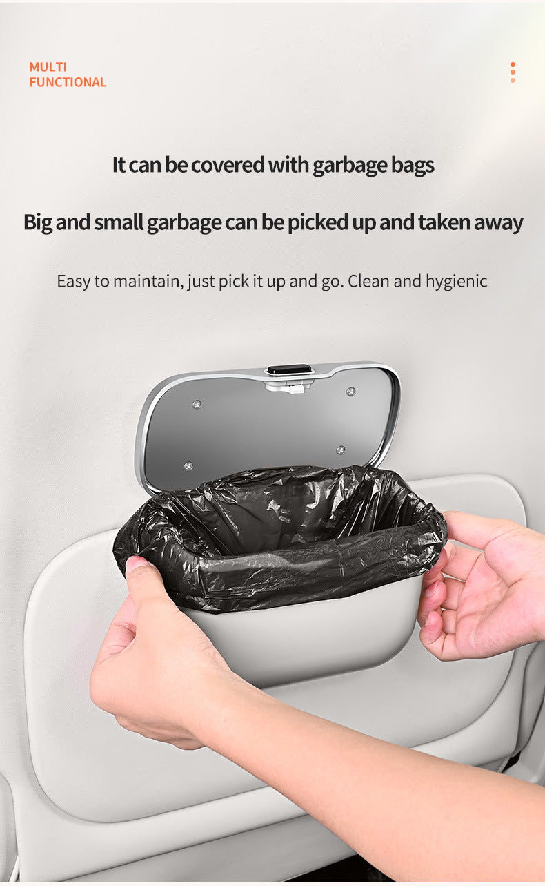 Car Trash Can Hanging Rubbish Bin with Lid Waterproof Leather Vehicle Organiser Storage Box for Door Seat Back Console Orange