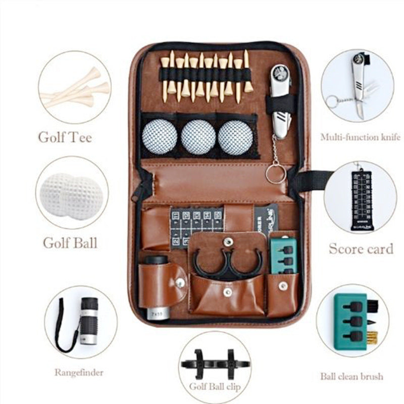 Premium PU Leather Golf Accessory Pouch Portable Zippered Organiser Bag for Tees Balls Scorecard & Tools Waterproof Travel Case Dark Brown