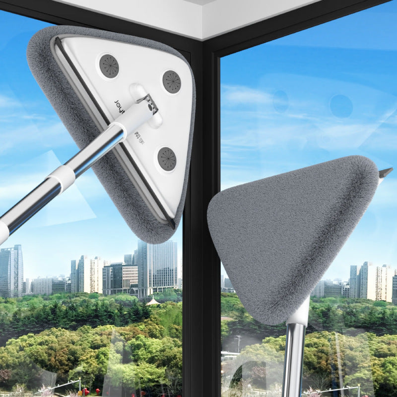 Adjustable Triangle Cleaning Mop 119cm Long Handle Window Squeegee Wall Washer Rotatable Head for Ceilings High Corners Wet Dry Use with 4 Microfibre Pads