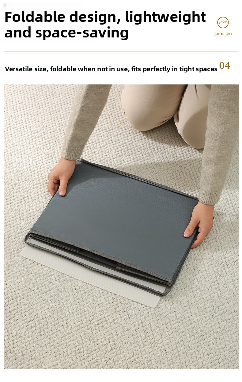 Premium Heavy Duty Shoe Storage Box 16 Grids Beige 43cm Cube Foldable Fabric Wardrobe Organiser with Label Holder and Side Pockets