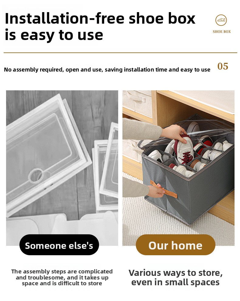 Premium Heavy Duty Shoe Storage Box 16 Grids Beige 43cm Cube Foldable Fabric Wardrobe Organiser with Label Holder and Side Pockets