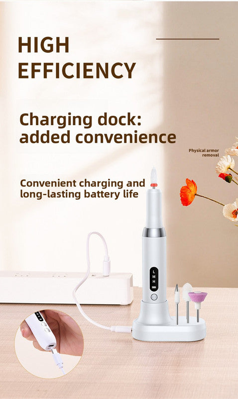 Electric Nail Drill Kit Cordless Portable E-File with Charging Base & LED Display White Gift Set Includes 30 Sanding Bands Nail File Pouch for Gel Acrylic Removal