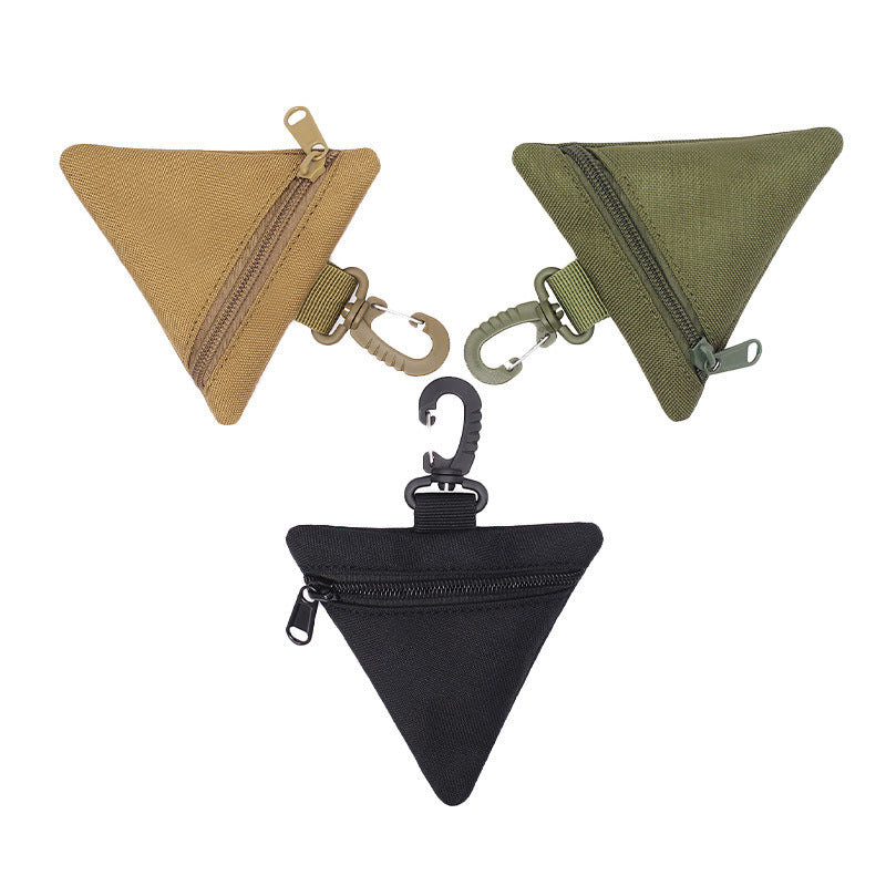 3 PCS Tactical Triangle Coin Purse Pouch Mini EDC Wallet with Carabiner Hook Heavy Duty Canvas Key Holder Case for Outdoor Camping Hiking Travel Black Khaki Green