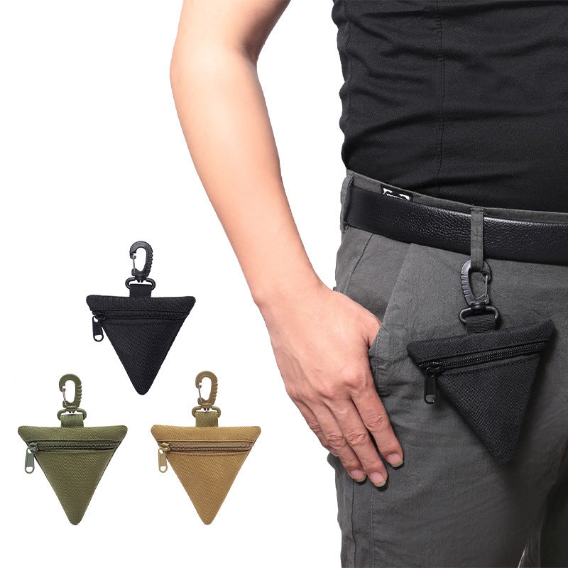 3 PCS Tactical Triangle Coin Purse Pouch Mini EDC Wallet with Carabiner Hook Heavy Duty Canvas Key Holder Case for Outdoor Camping Hiking Travel Black Khaki Green
