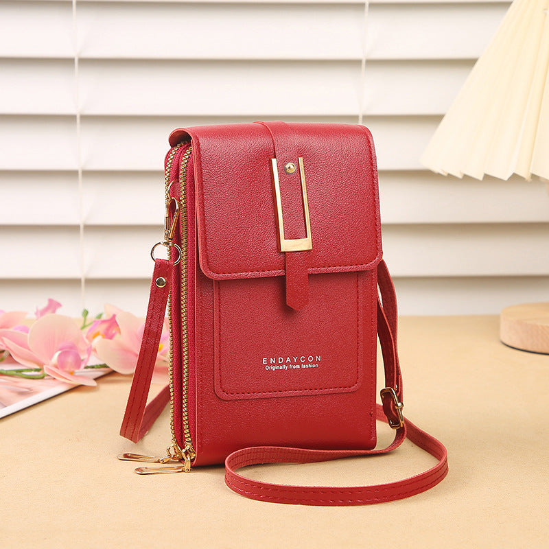 Women's Crossbody Phone Bag with Clear Touch Screen Window PU Leather Wallet Purse Multi-Pocket Shoulder Handbag Adjustable Strap Card Holder Red