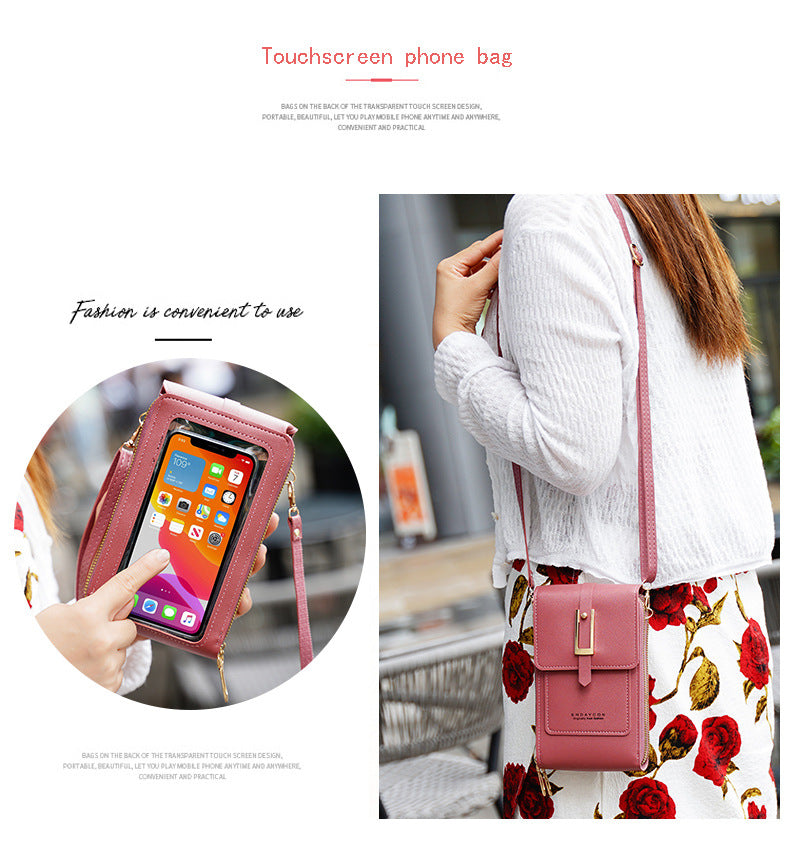 Women's Crossbody Phone Bag with Clear Touch Screen Window PU Leather Wallet Purse Multi-Pocket Shoulder Handbag Adjustable Strap Card Holder Red