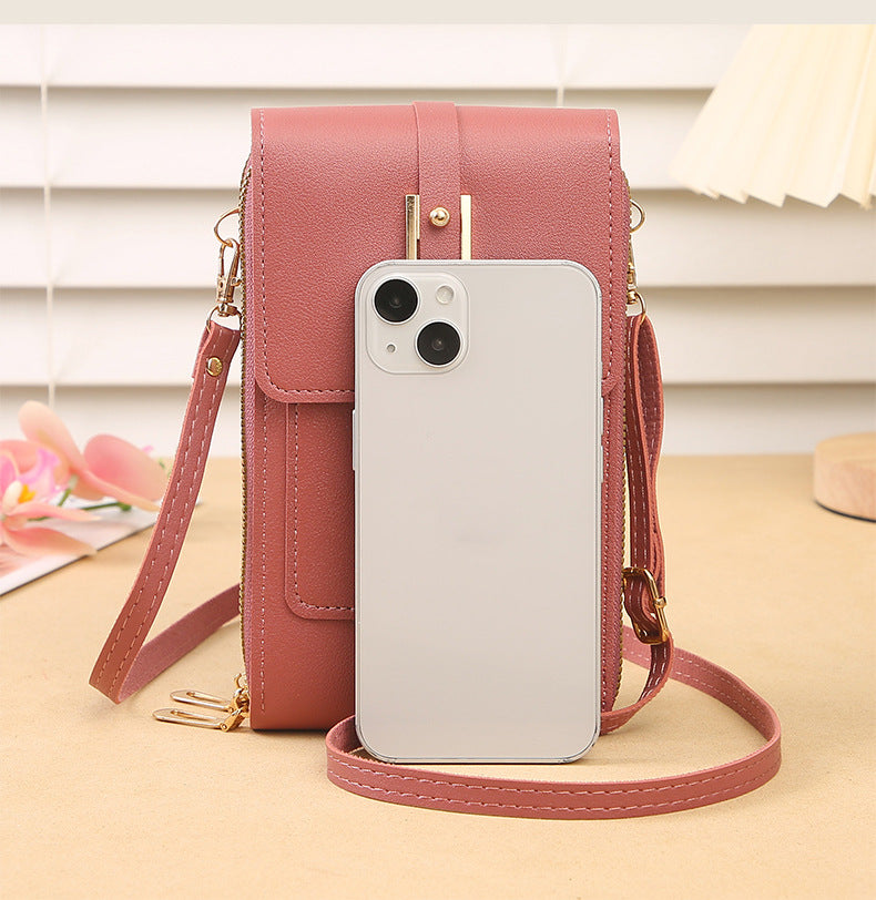 Women's Crossbody Phone Bag with Clear Touch Screen Window PU Leather Wallet Purse Multi-Pocket Shoulder Handbag Adjustable Strap Card Holder Dark pink