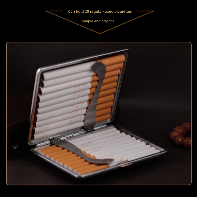 Genuine Leather Cigarette Case Holder 20 Stick Capacity Retro Vintage Style Stainless Steel Frame Pocket Box Mens Gift Black