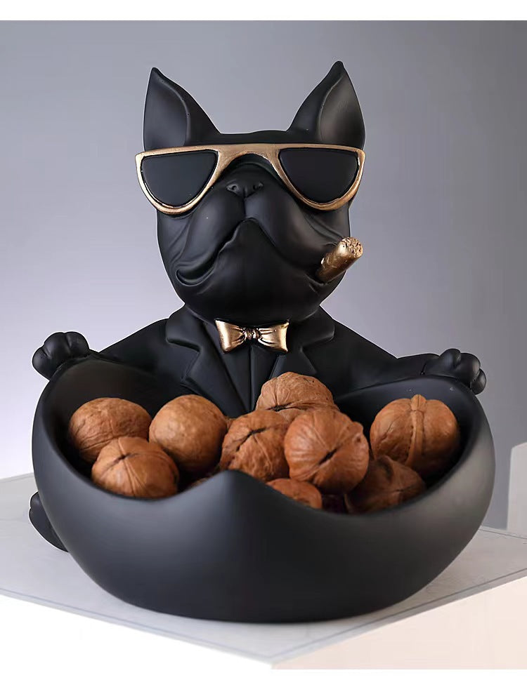 French Bulldog Pushing Wheelbarrow Storage Figurine Resin Statue Key Bowl Candy Dish Entryway Organiser Home Decor Gift Black