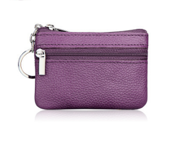 Small Coin Purse Key Ring Wallet Mini Change Pouch Dual Zipper Pocket PU Leather Portable Storage Bag Purple