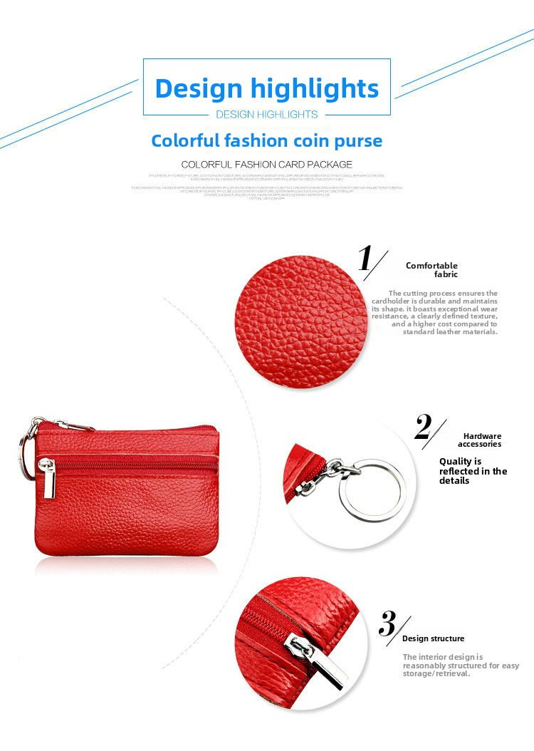 Small Coin Purse Key Ring Wallet Mini Change Pouch Dual Zipper Pocket PU Leather Portable Storage Bag Black