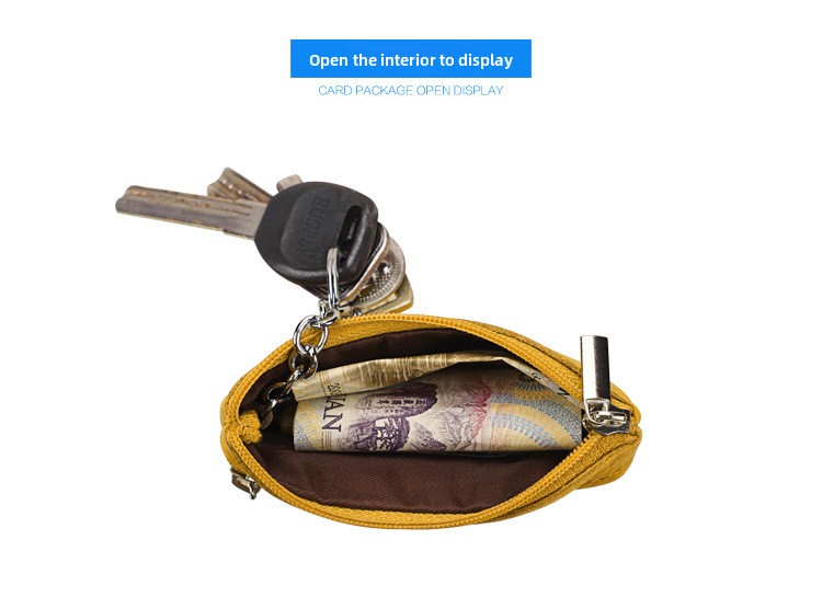 Small Coin Purse Key Ring Wallet Mini Change Pouch Dual Zipper Pocket PU Leather Portable Storage Bag Orange