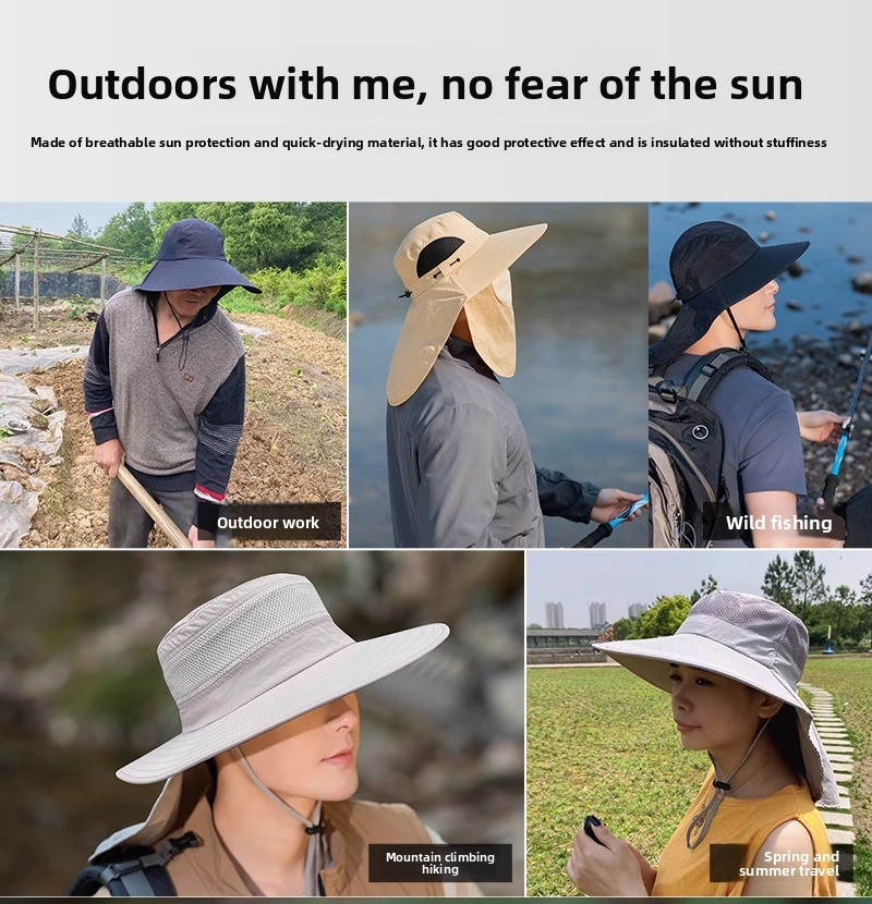 Wide Brim Sun Hat with Neck Flap UPF 50+ Protection Quick Dry Safari Cap Mesh Breathable for Fishing Gardening Hiking Outdoor Dark Grey