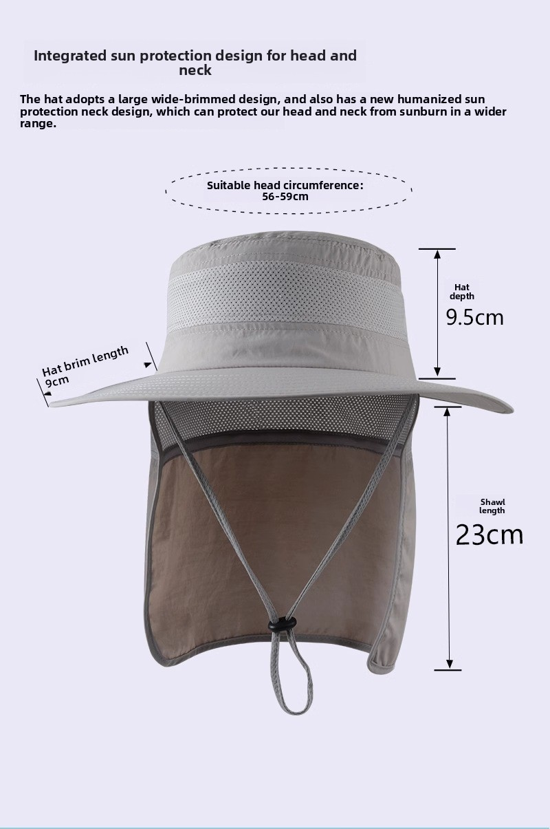 Wide Brim Sun Hat with Neck Flap UPF 50+ Protection Quick Dry Safari Cap Mesh Breathable for Fishing Gardening Hiking Outdoor French Grey