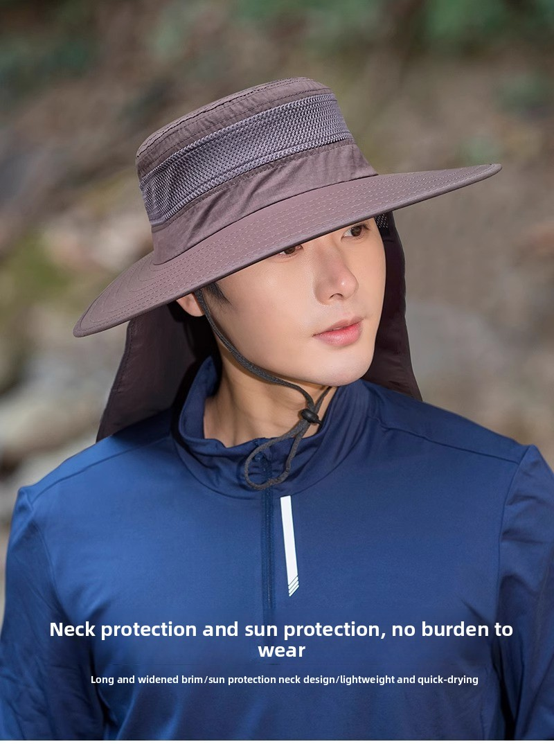 Wide Brim Sun Hat with Neck Flap UPF 50+ Protection Quick Dry Safari Cap Mesh Breathable for Fishing Gardening Hiking Outdoor Khaki