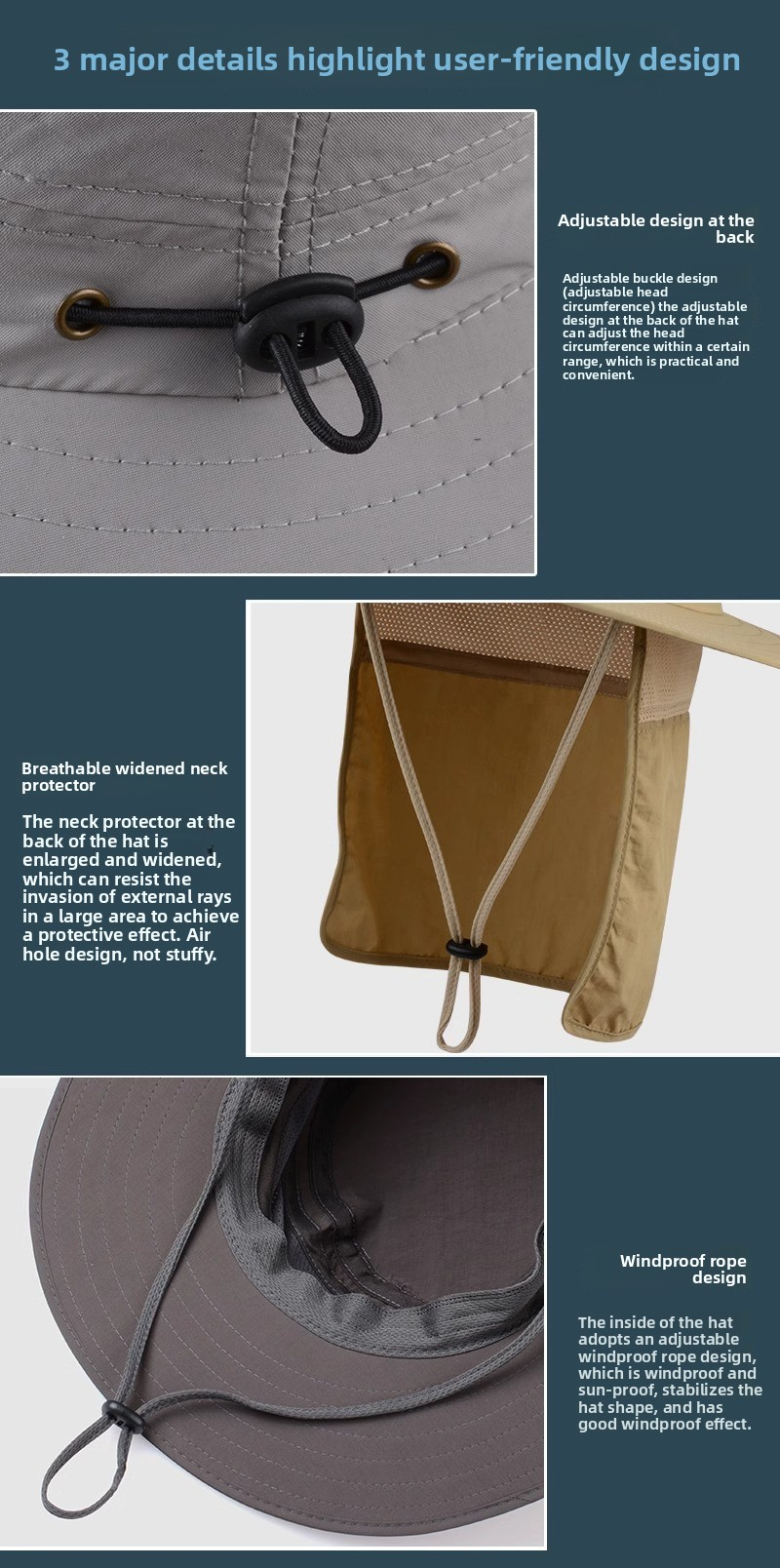 Wide Brim Sun Hat with Neck Flap UPF 50+ Protection Quick Dry Safari Cap Mesh Breathable for Fishing Gardening Hiking Outdoor Khaki