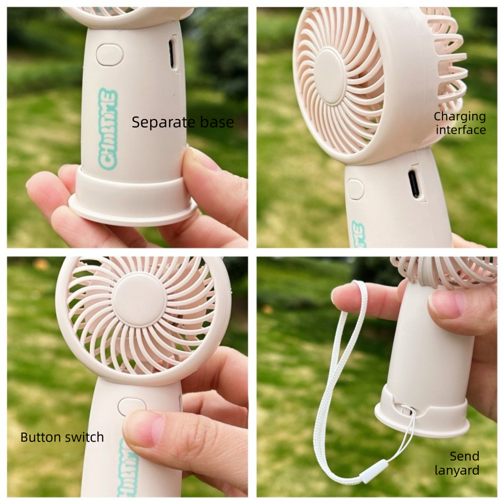 Mini Handheld Fan Rechargeable Portable Personal Cooling Device Cute Bear Design 3 Speed Adjustable with Stand Lanyard for Travel Kids Office Beige