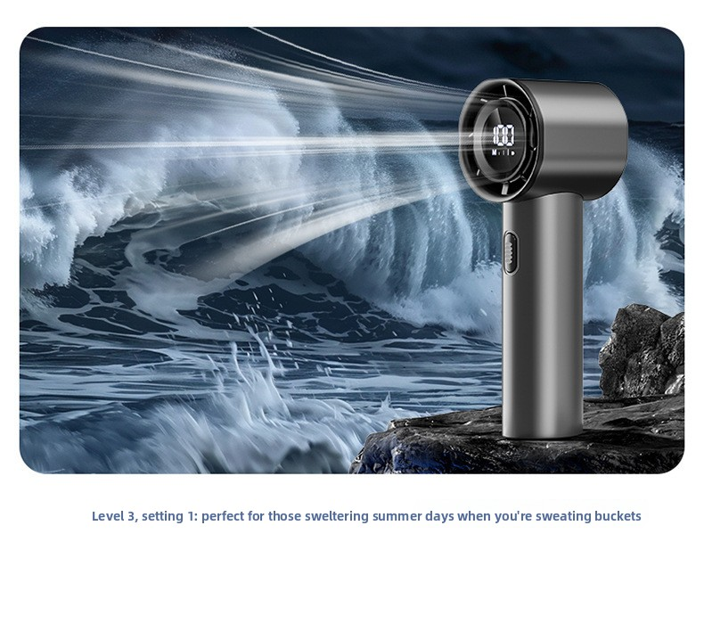 High Speed Handheld Turbo Fan Champagne Gold 3 Adjustable Speeds LED Display Portable Personal Cooling Fan Rechargeable for Travel Office Outdoor