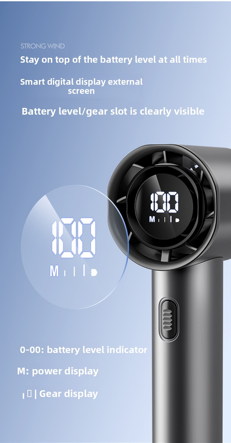 High Speed Handheld Turbo Fan Champagne Gold 3 Adjustable Speeds LED Display Portable Personal Cooling Fan Rechargeable for Travel Office Outdoor