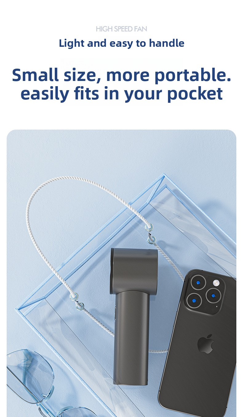 High Speed Handheld Turbo Fan Light Luxury Grey 3 Adjustable Speeds LED Display Portable Personal Cooling Fan Rechargeable for Travel Office Outdoor