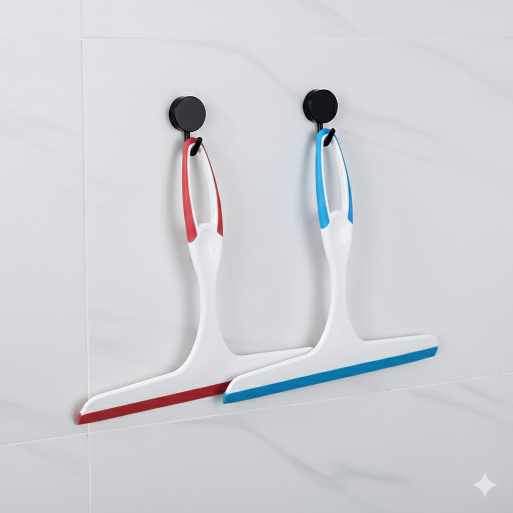 2 PCS Window Squeegee Glass Wiper Shower Screen Cleaner Tool with TPR Blade Non Slip Handle for Bathroom Mirror and Car Windscreen Red and Blue