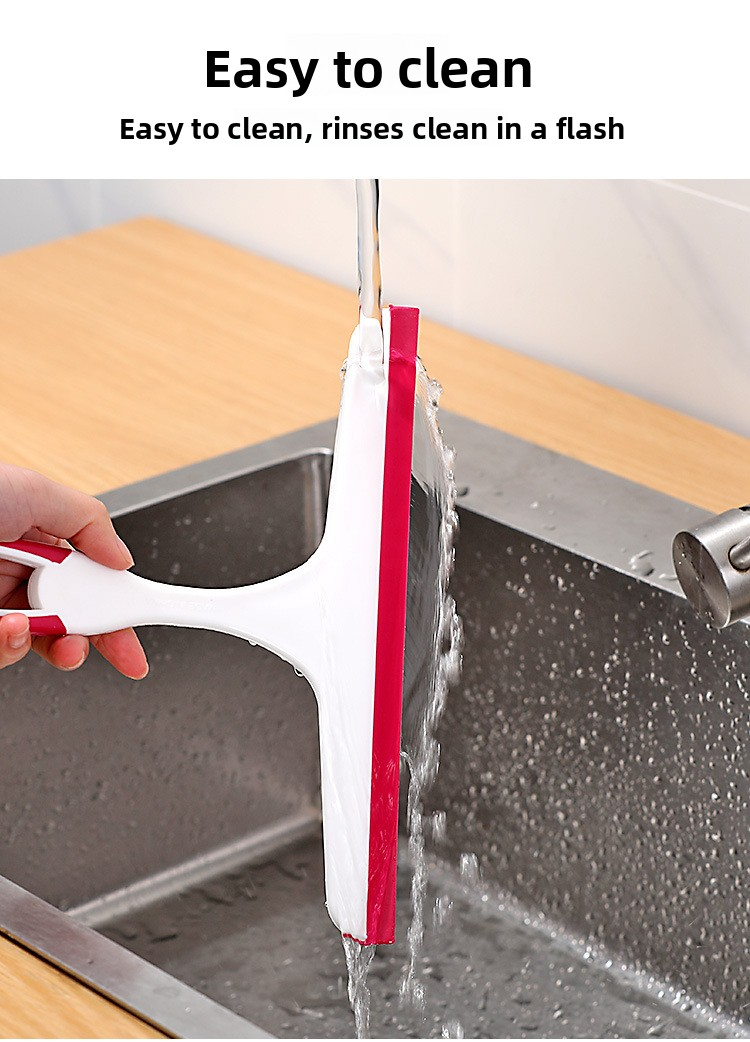 2 PCS Window Squeegee Glass Wiper Shower Screen Cleaner Tool with TPR Blade Non Slip Handle for Bathroom Mirror and Car Windscreen Red and Blue