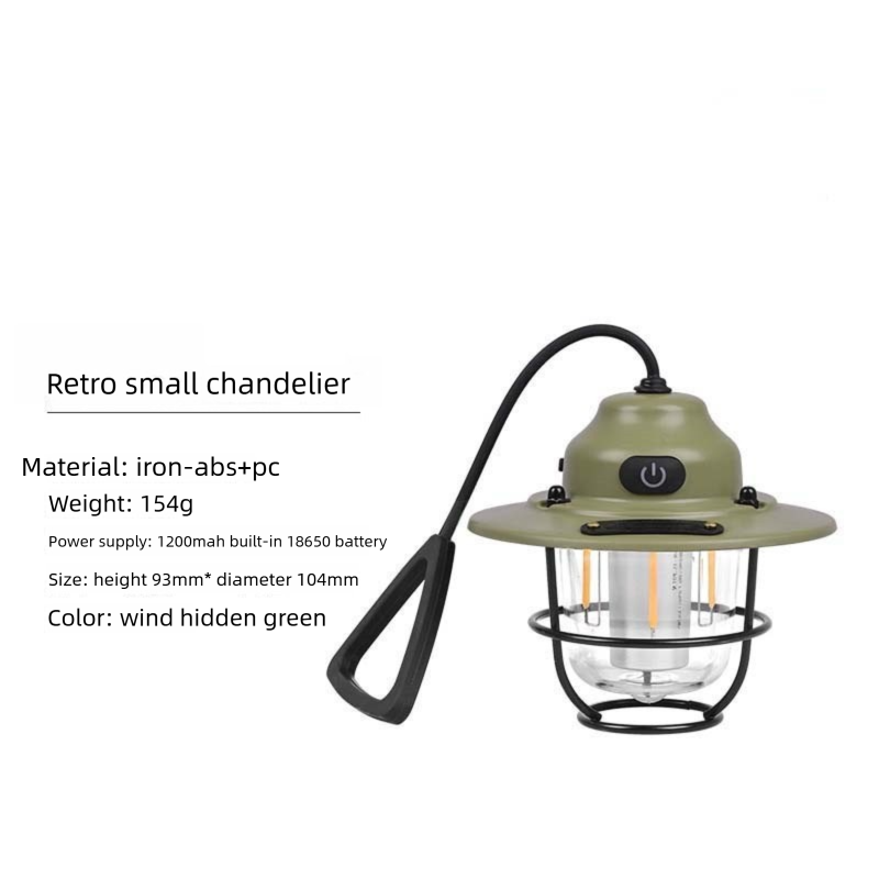 Retro LED Camping Lantern Rechargeable Pinecone Light Dimmable 4 Modes IPX4 Waterproof Hanging Tent Lamp for Outdoor Hiking Fishing Green
