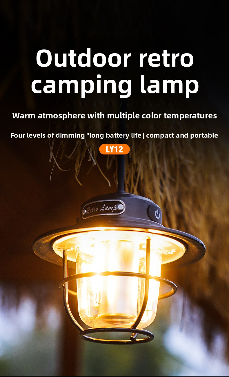 Retro LED Camping Lantern Rechargeable Pinecone Light Dimmable 4 Modes IPX4 Waterproof Hanging Tent Lamp for Outdoor Hiking Fishing Green