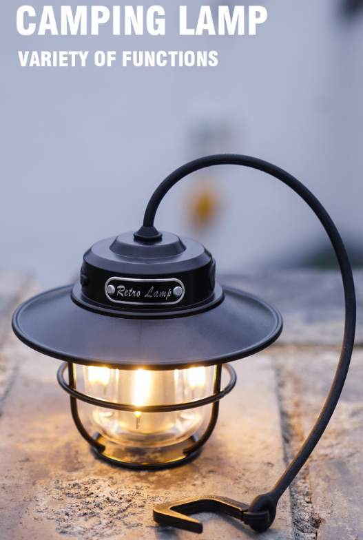 Retro LED Camping Lantern Rechargeable Pinecone Light Dimmable 4 Modes IPX4 Waterproof Hanging Tent Lamp for Outdoor Hiking Fishing Green