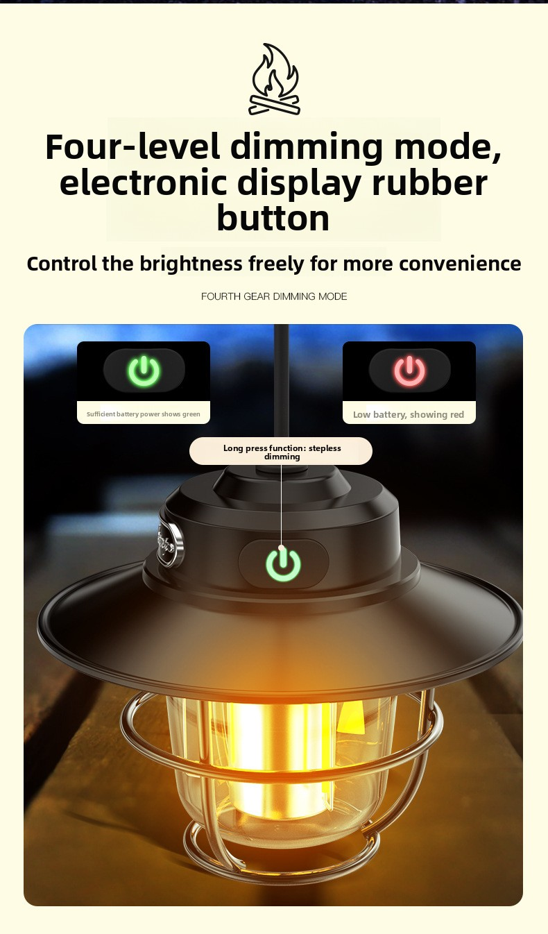 Retro LED Camping Lantern Rechargeable Pinecone Light Dimmable 4 Modes IPX4 Waterproof Hanging Tent Lamp for Outdoor Hiking Fishing Khaki