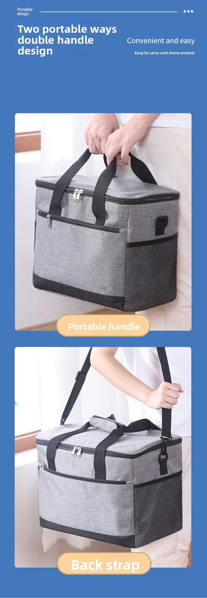 Large 18L Insulated Cooler Bag - Leakproof Thermal Lunch Tote with Shoulder Strap - Heavy Duty Beige Picnic Box for Beach, Camping & Work