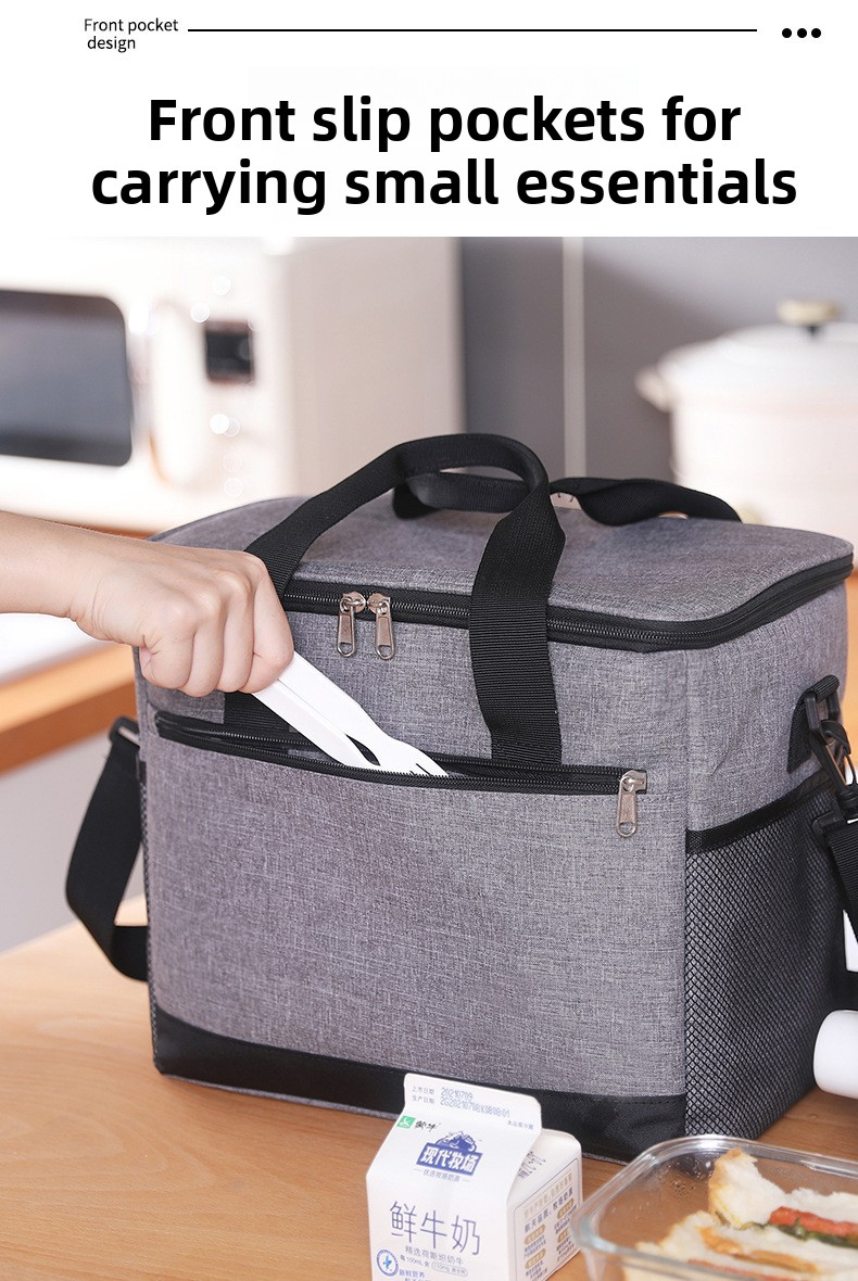 Large 18L Insulated Cooler Bag - Leakproof Thermal Lunch Tote with Shoulder Strap - Heavy Duty Beige Picnic Box for Beach, Camping & Work