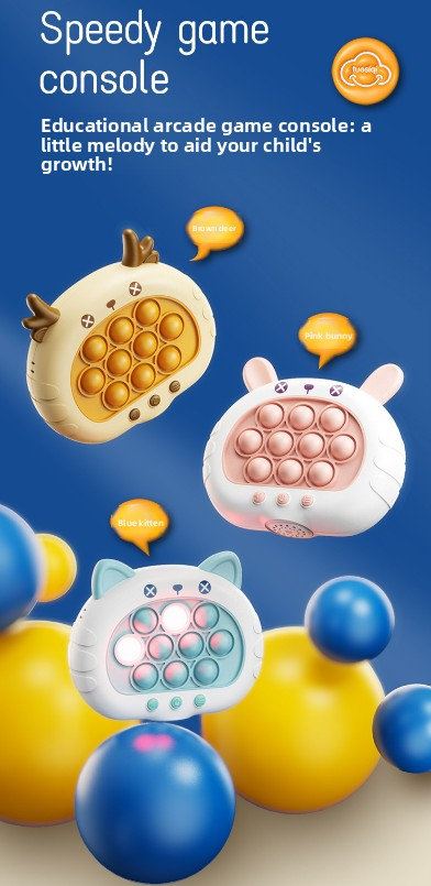 Electronic Fast Push Pop Game - Brown Deer Fidget Console with Lights & Sound - 4 Modes Memory & Speed Challenge - Interactive Sensory Toy for Kids 3+ & Travel